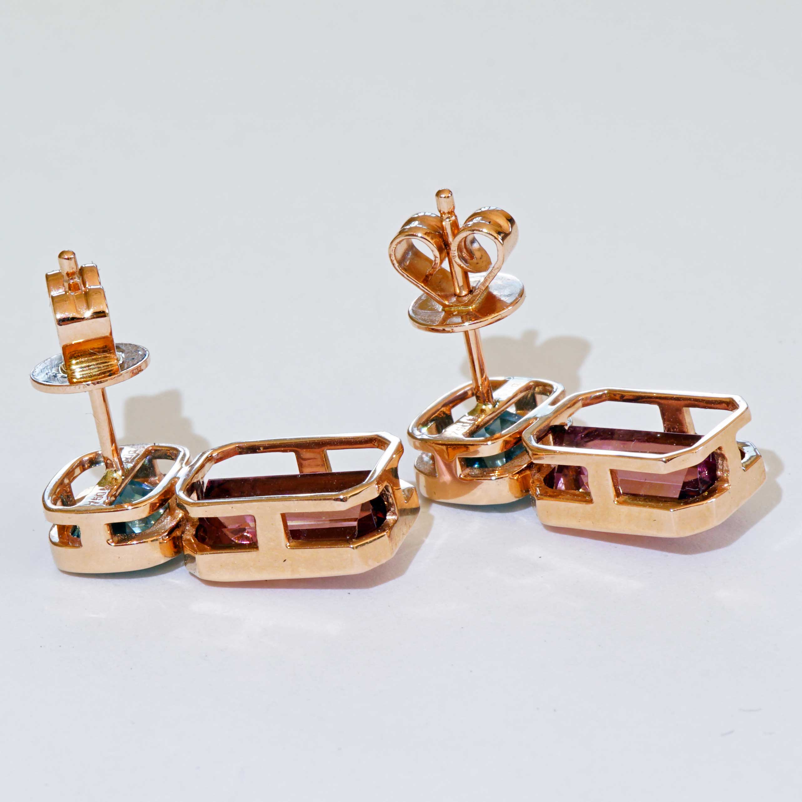 Blue Zirkon Tourmaline Ear Studs 18 kt Rose Gold....such a exquisite Color Combination