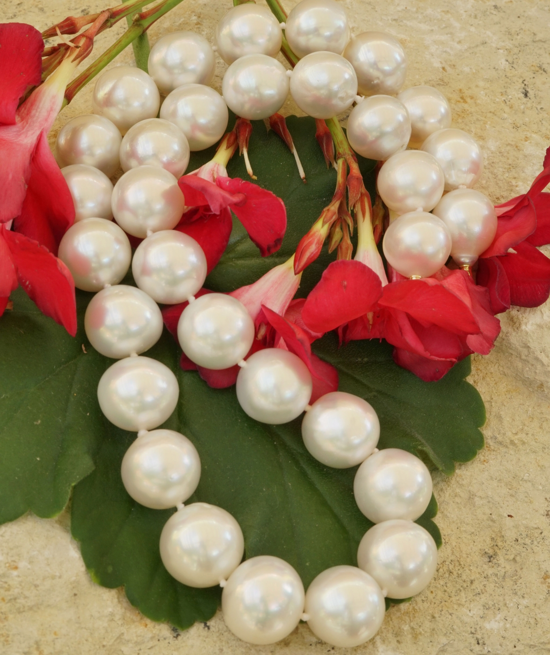 Südsee Zuchtperl Collier 13-15,3 mm weiß rund-l.unrund