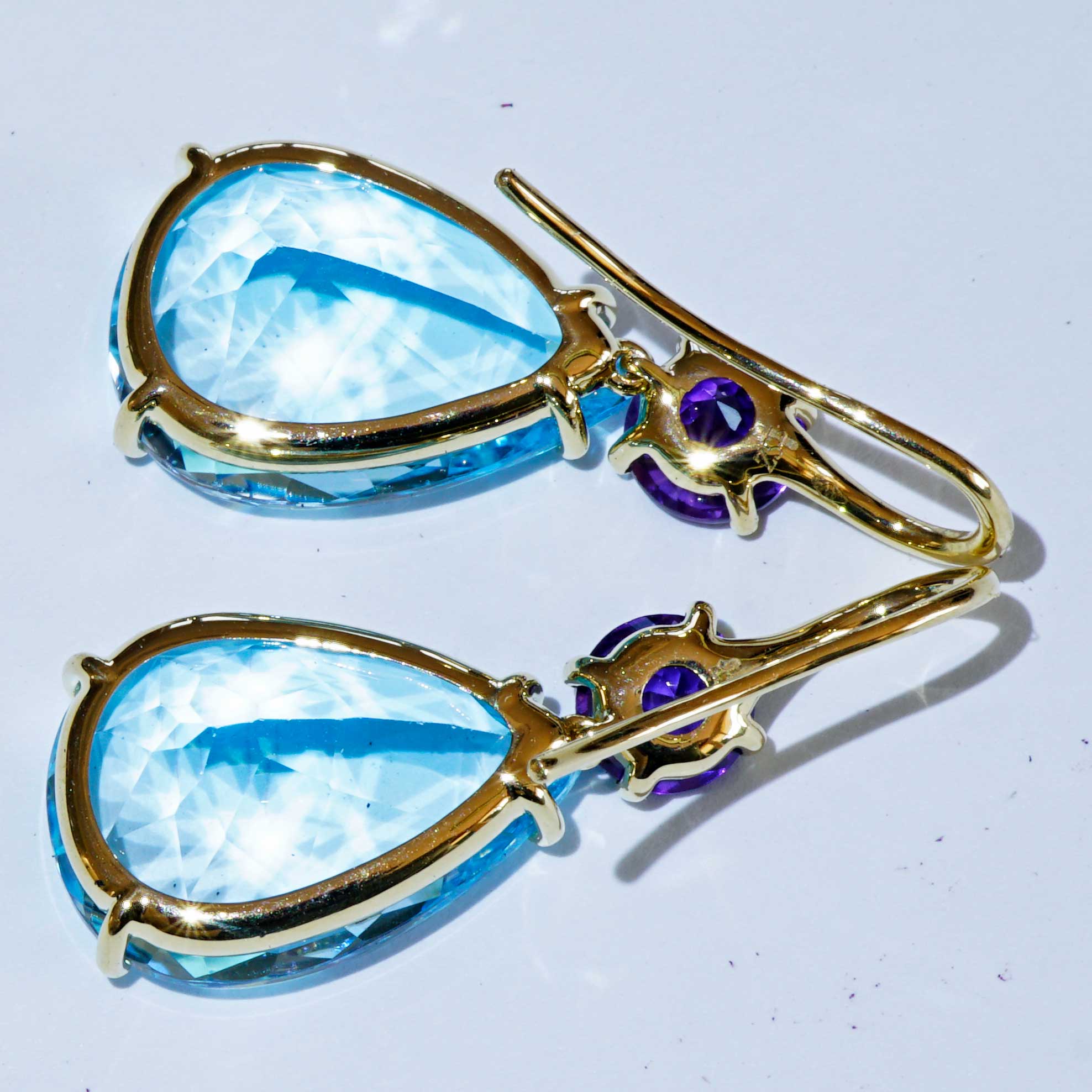 Bluetopaz Amethyst Earrings of high quality made in a traditional Italian goldsmith in Valenza, modern Design