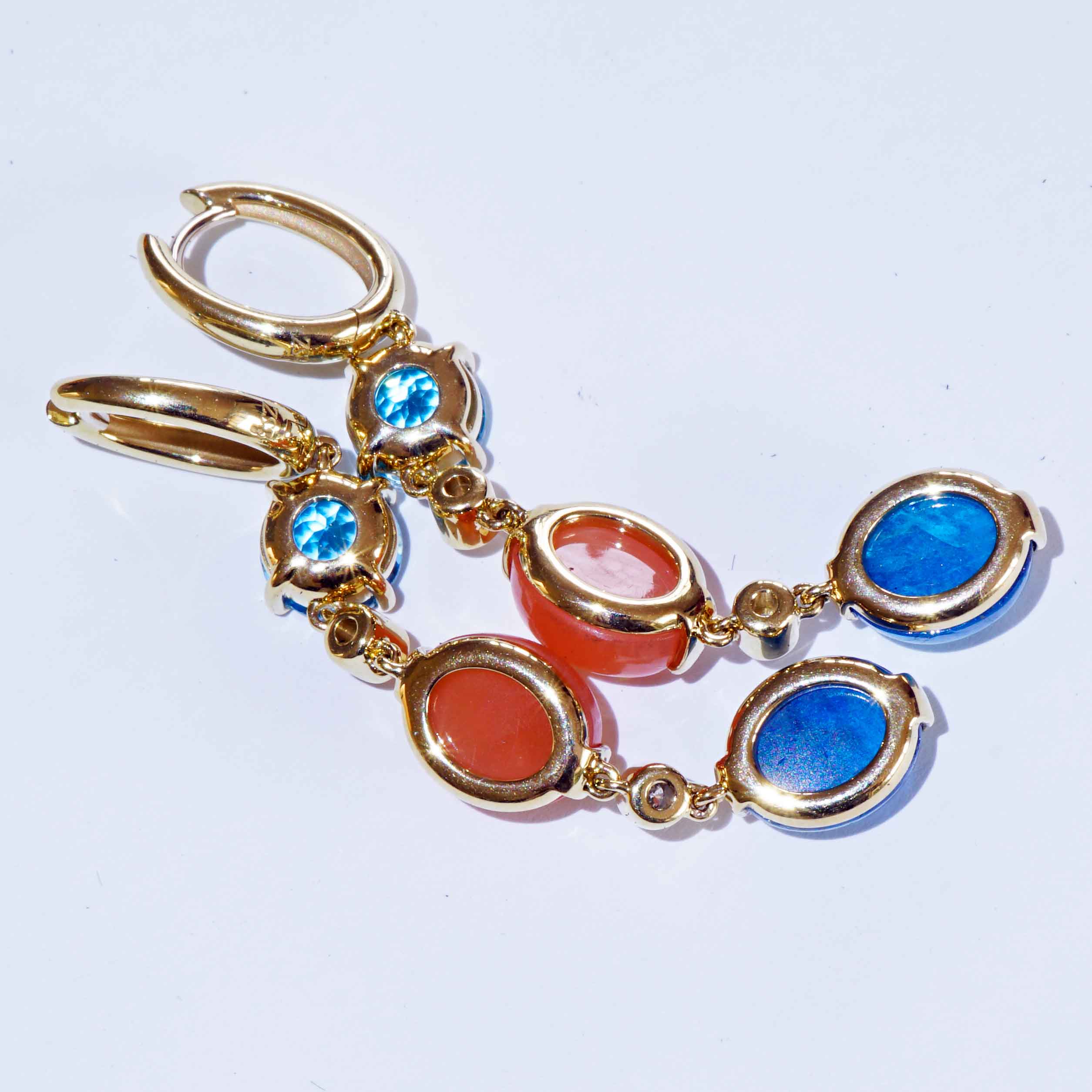 Neon blue paraibacolored Apatite Topaz and Moonstone Earrings 18 kt Jewellery 