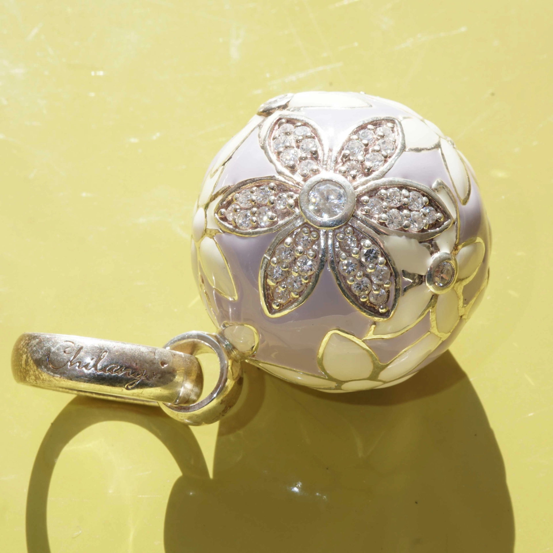 Chilango Pendant Faberge lilac Flower with Circonia 925 Silver Enamel