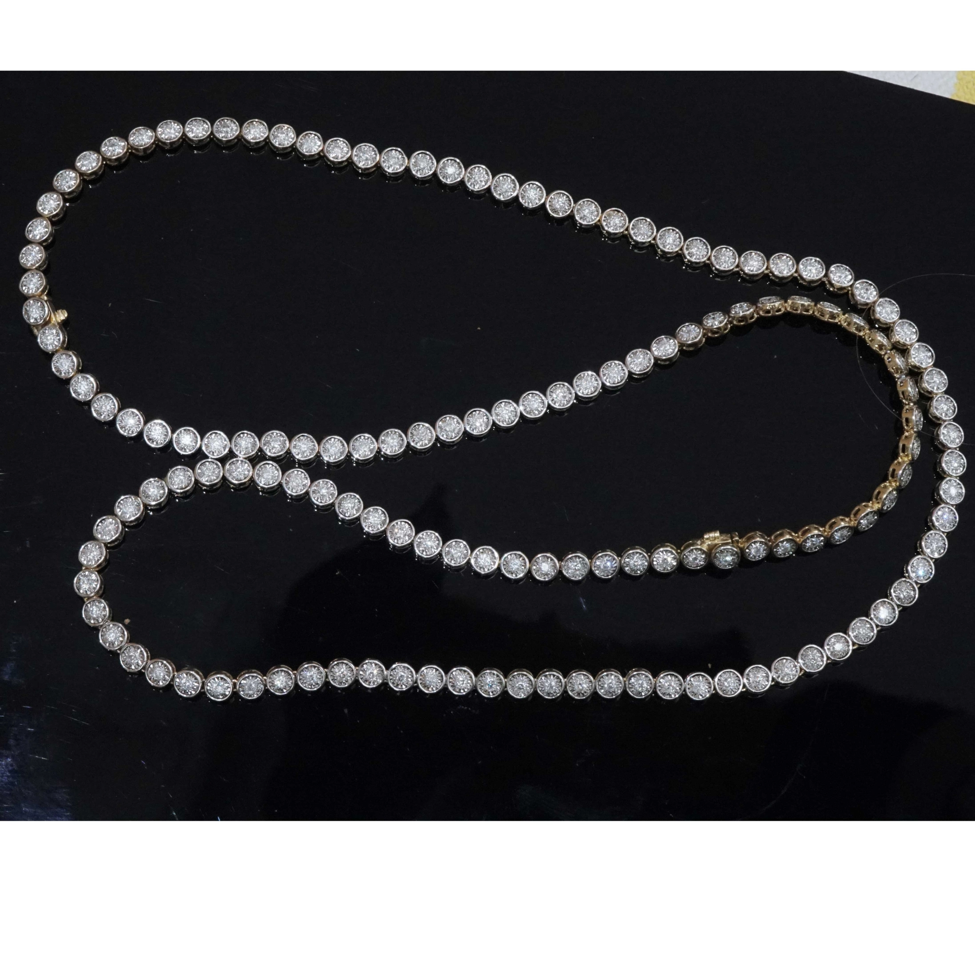 Tennis Necklace and Bracelet 18 kt Yellow Gold 2.60 ct Great Lenght of 60 cm
