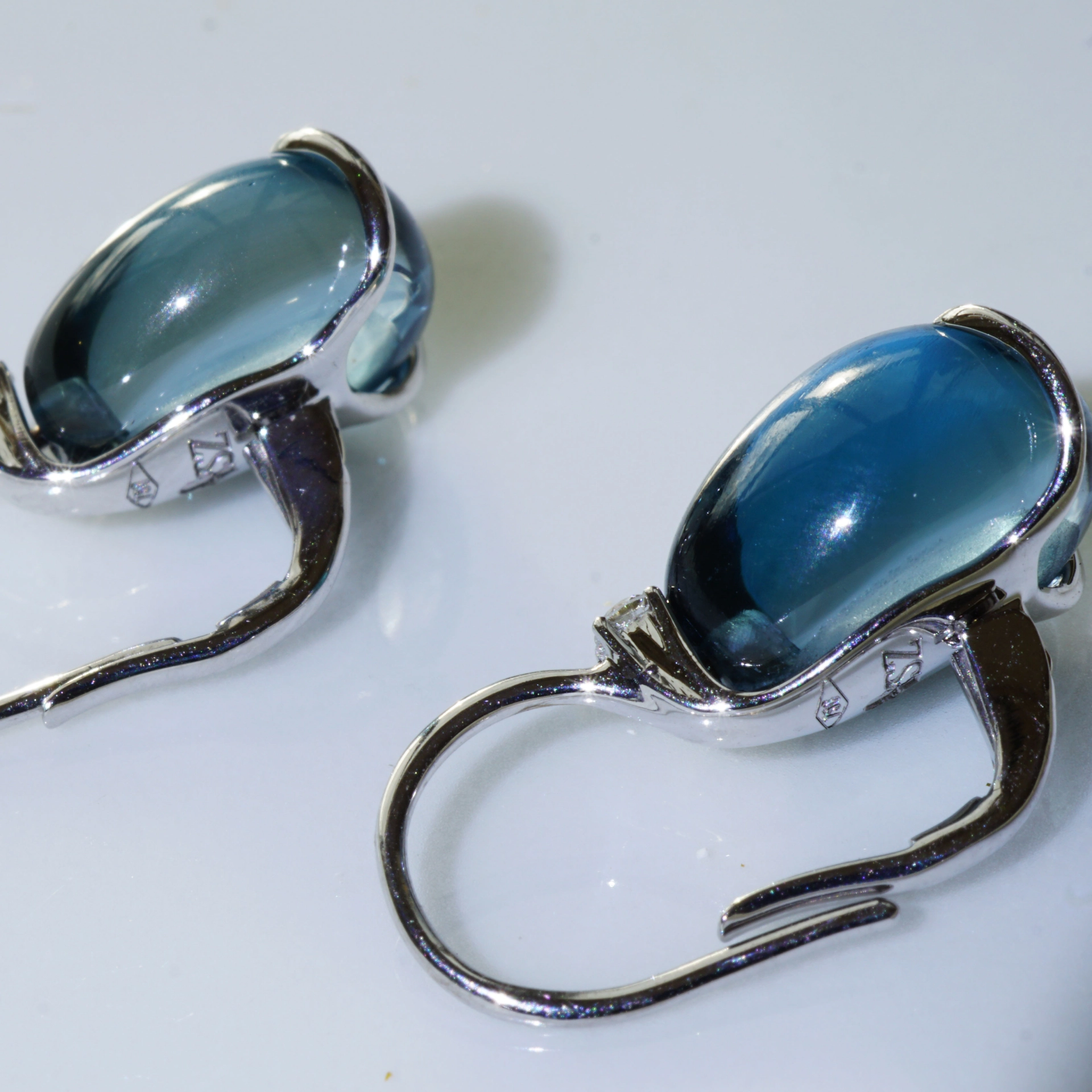 Waterdrop earrings, made in a traditional goldsmith's factory in Valenza/Italy bluetopaz and diamonds 18kt whitegold