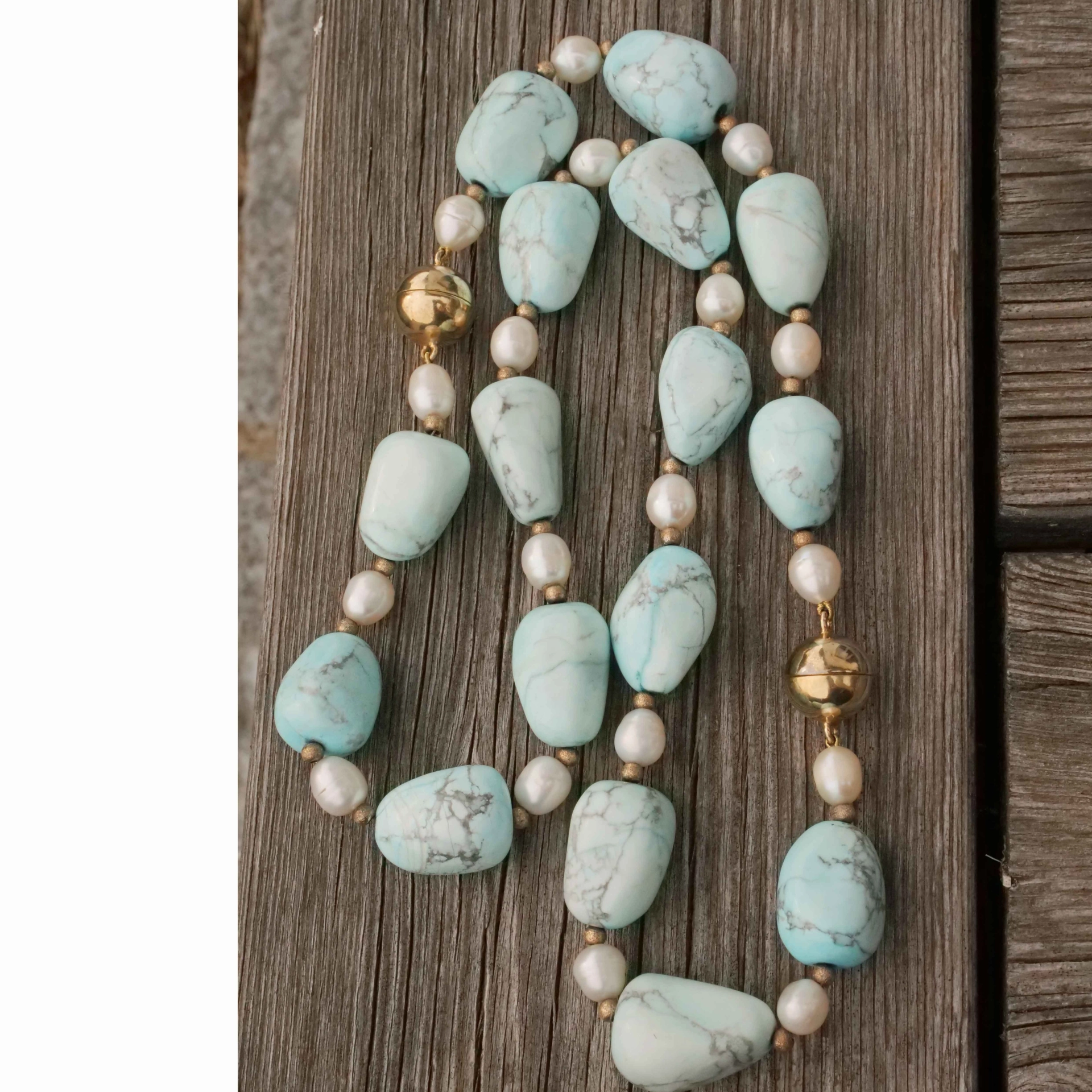 Baroque Howlite Pearl Necklace in a turquoise-like color Summer Jewelry
