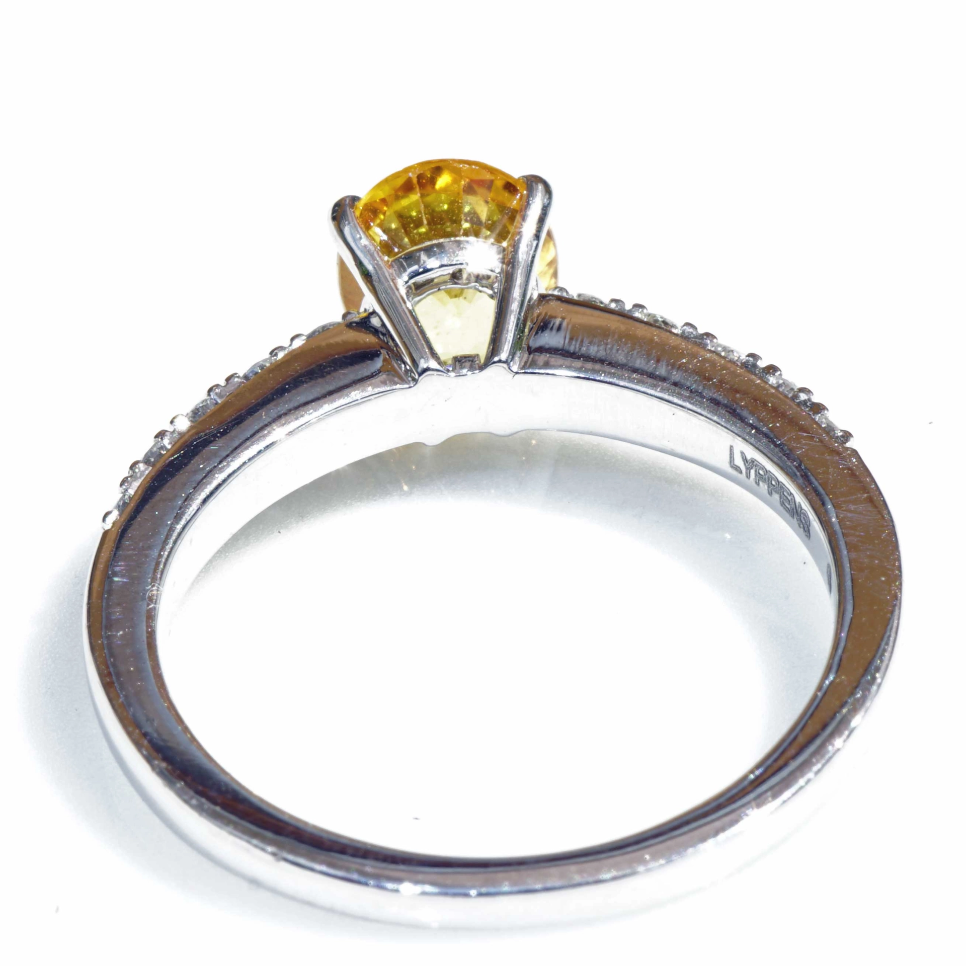Yellow Saphire Brilliant Ring 18 kt White Gold 1.41 ct AAA+ very fine Jewellery