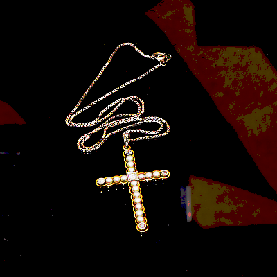 Antique Jewellery Cross Pearl Brilliant Pendant with Chain 585 White Gold Yellow Gold around 1900