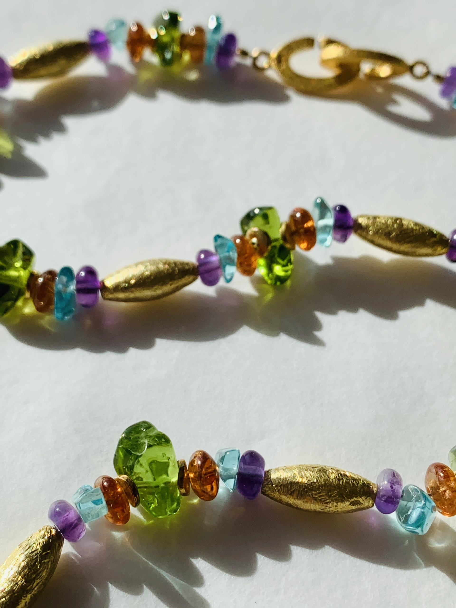 Farbstein Collier Peridot Amethyst Topas Citrin Silber vergoldet 48,5 cm aufregend bunt