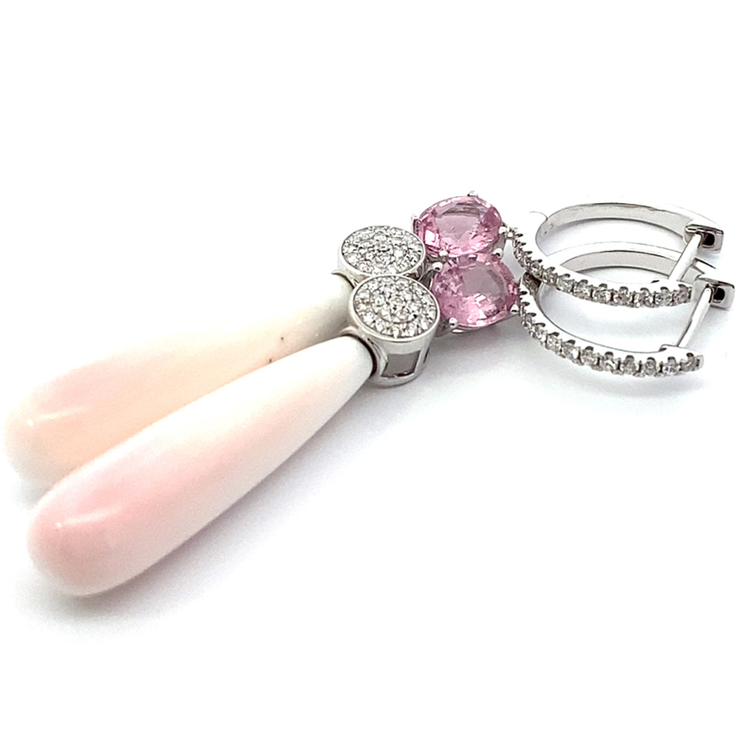 Spinel Brilliant Mother of Pearl Earrings 750 White Gold 0.47 ct TW VS Mine Tajikistan 2.15 ct Great Pink