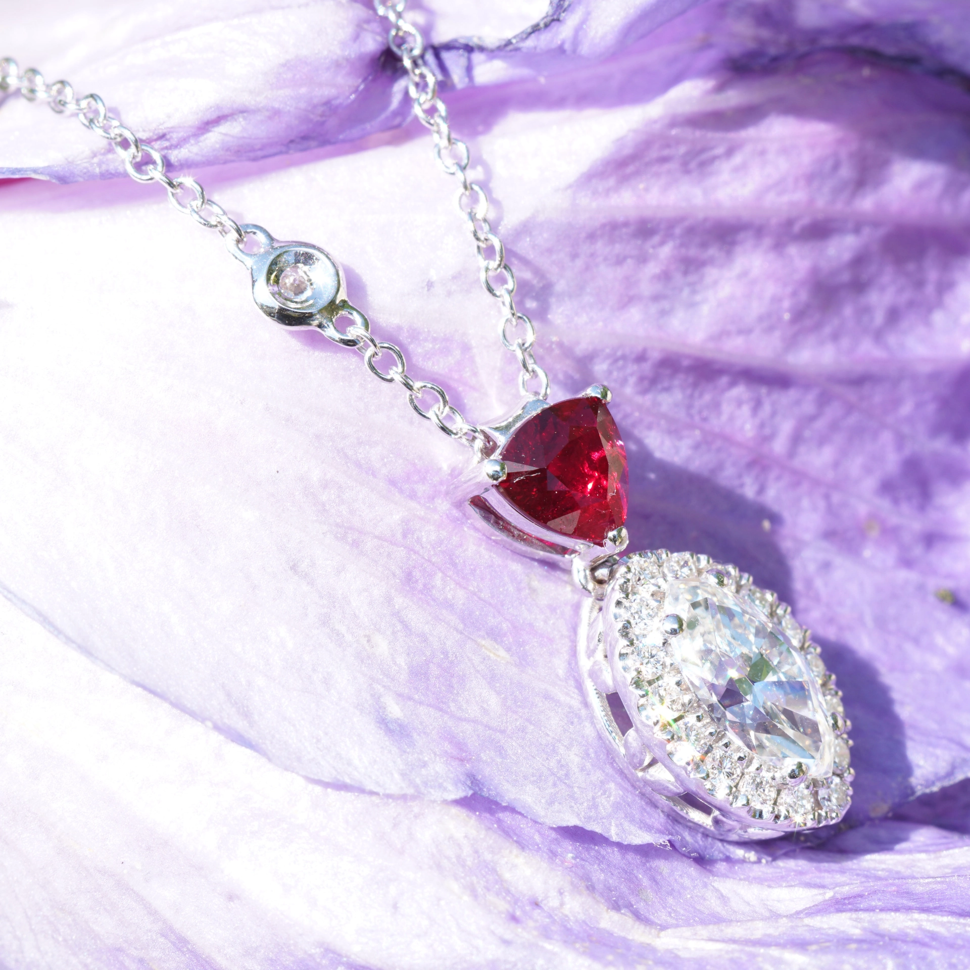 Ruby diamond pendant with chain RED RARE from Mosambique, 0.64 ct, pigeonblood, unique