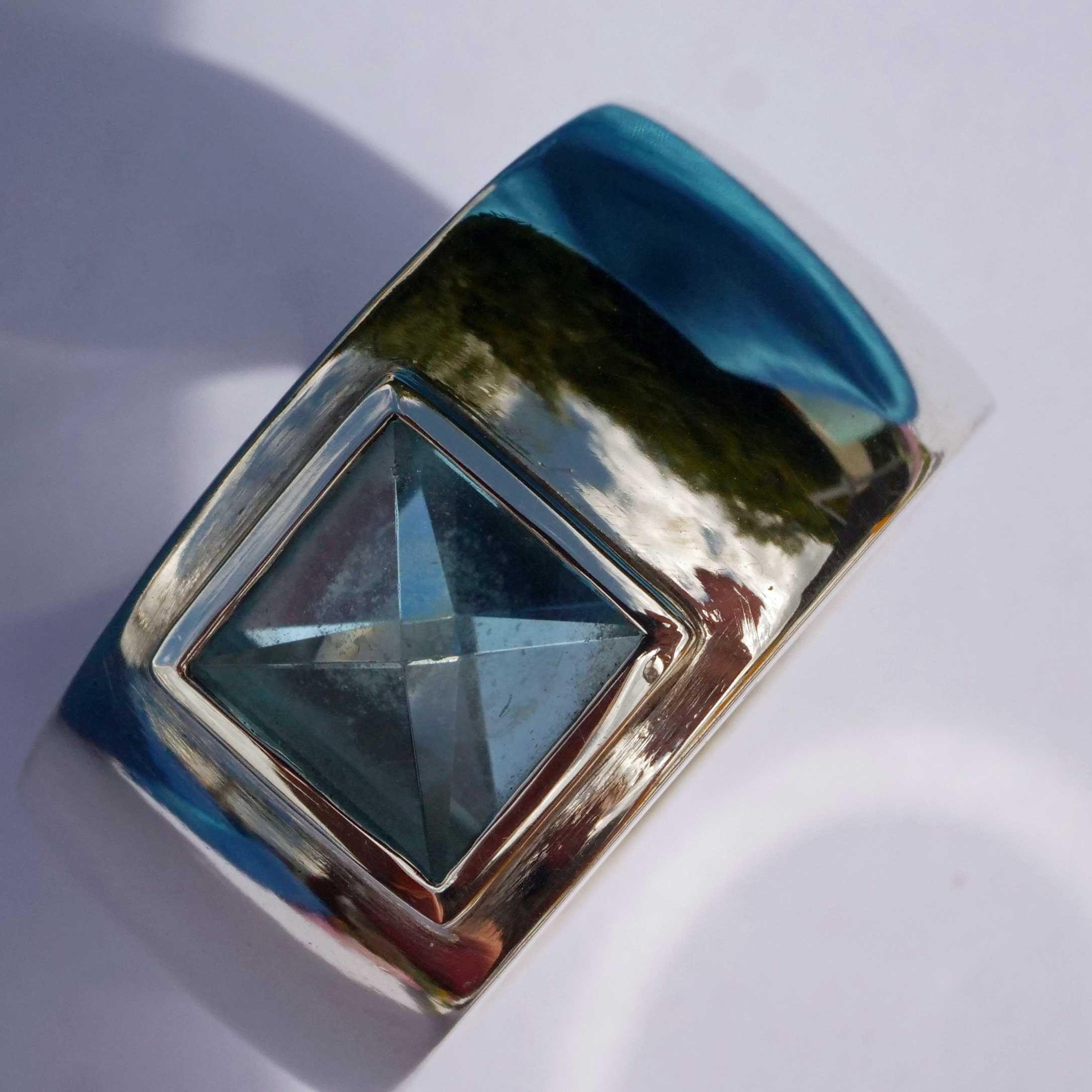 Original Schubart Blue Topaz Ring Düsseldorf 925 Silver 55 grams heavily polished