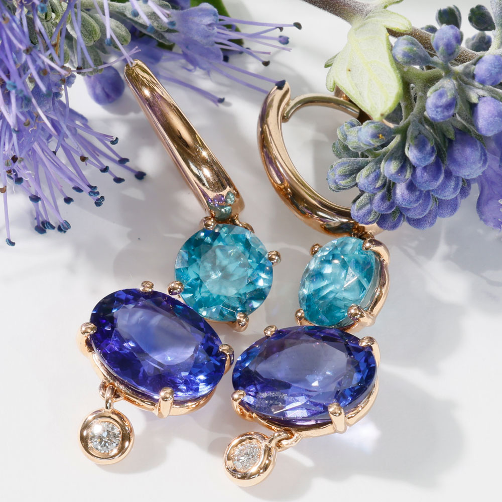 Tanzanite Zircon Brilliant Drop Earrings 750 Rose Gold... Bang colours 6.71 ct 4.84 ct 0.09 ct