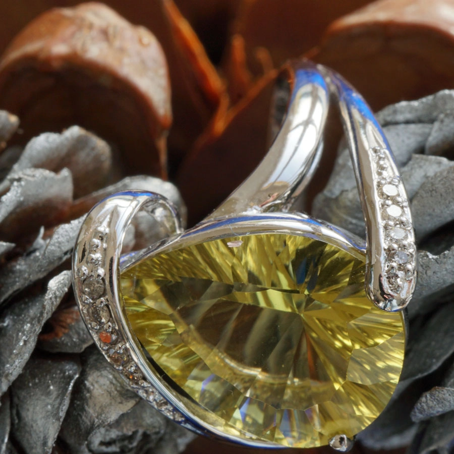 Lemoncitrin Brillant Ring in 750er Weissgold