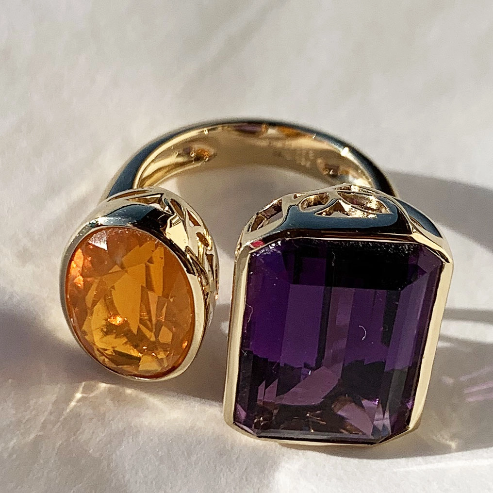 Amethyst Fireopal Ring 18 kt Yellowgold....extremly hot
