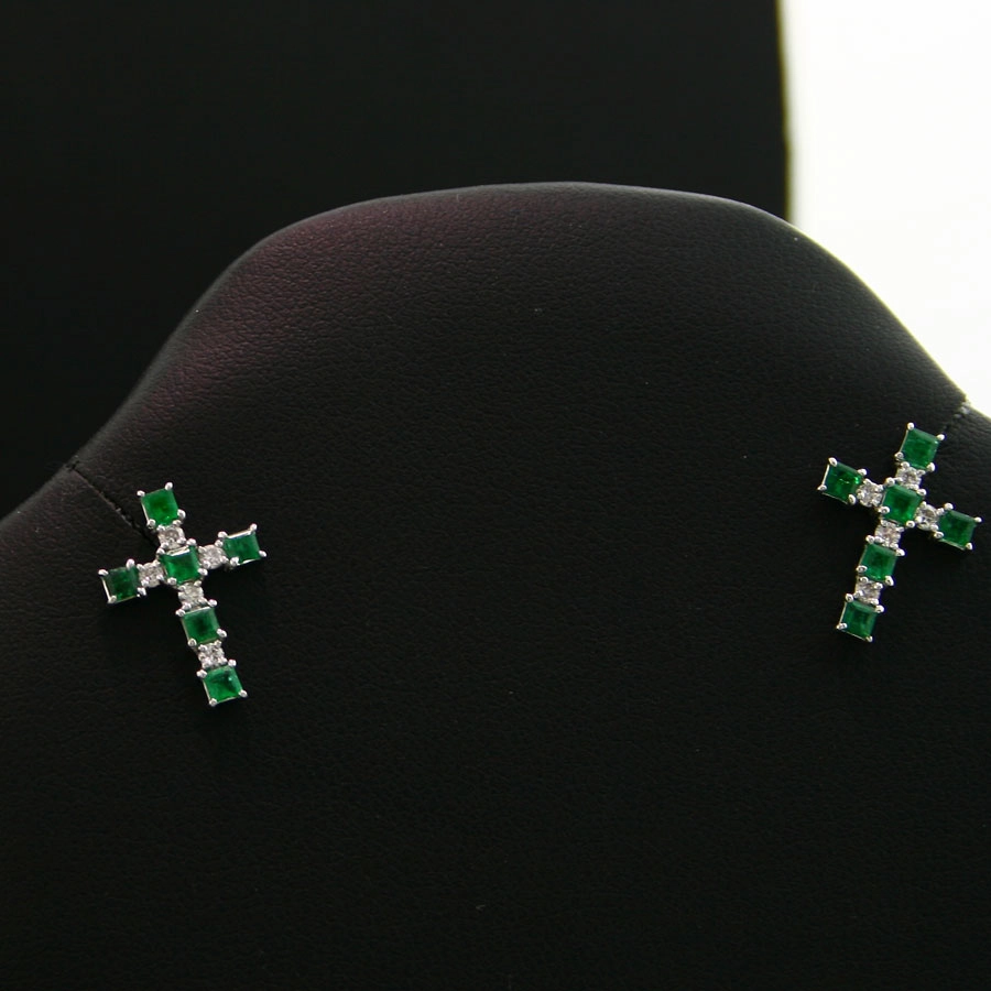 Fine Emerald Earsticks...simply looks fashionable...Cross 18 kt Gold with Diamonds