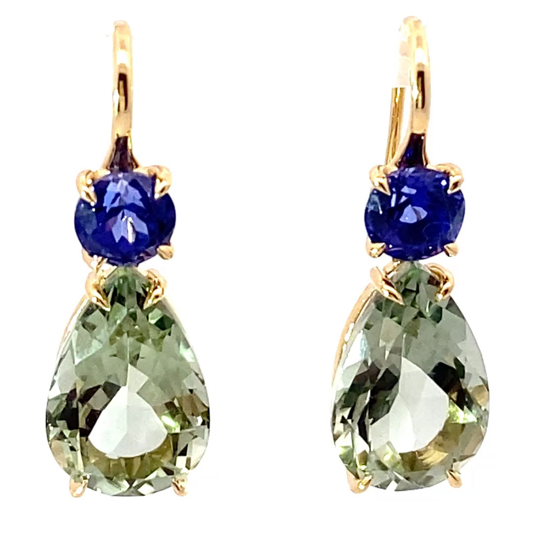 Bluetopaz Amethyst Earrings of high quality made in a traditional Italian goldsmith in Valenza, modern Design