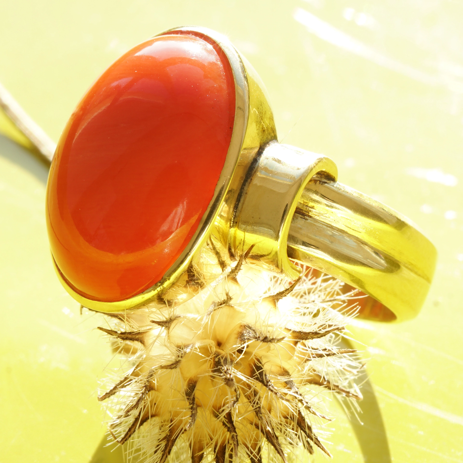 Sardegna Korall Ring 585er Gelbgold Vintage Mittelmeer Koralle 60er Jahre