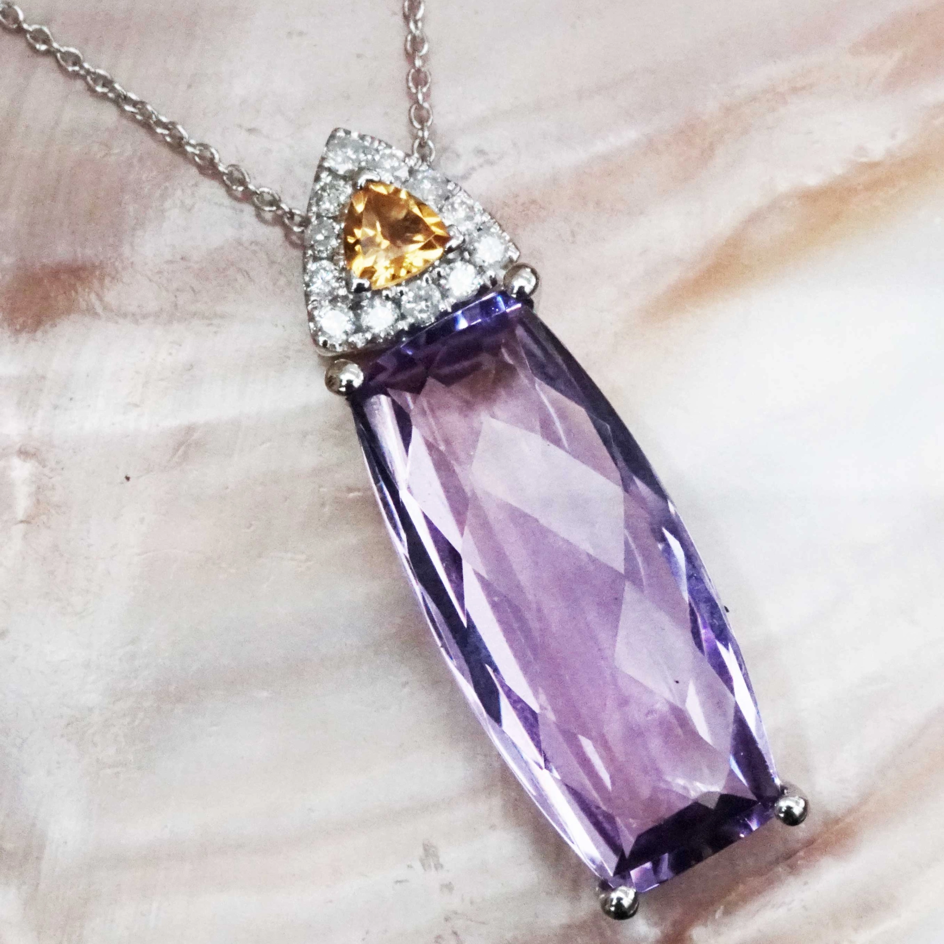 Amethyst Citrin Brilliant Pendant with Chain 18 kt White Gold...so graceful