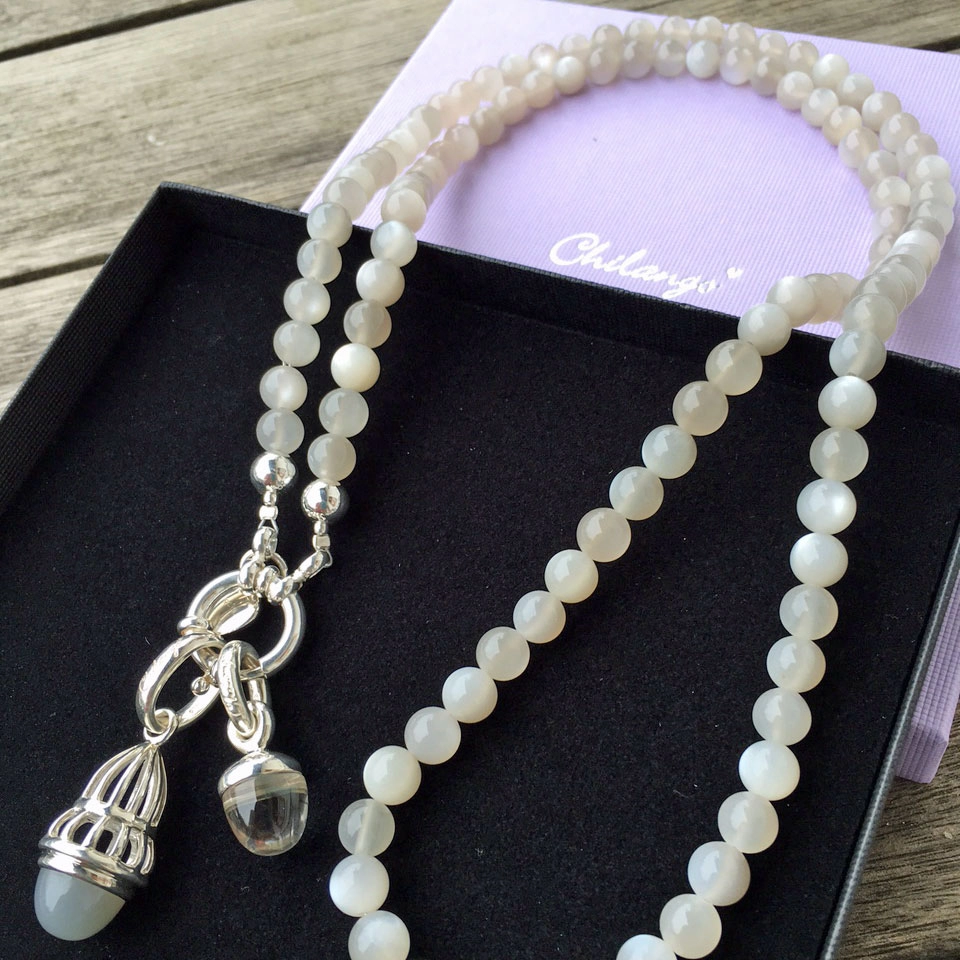 Original Chilango Pearl Necklace with white 7 mm cultured Pearls in 85 cm rosegold plated