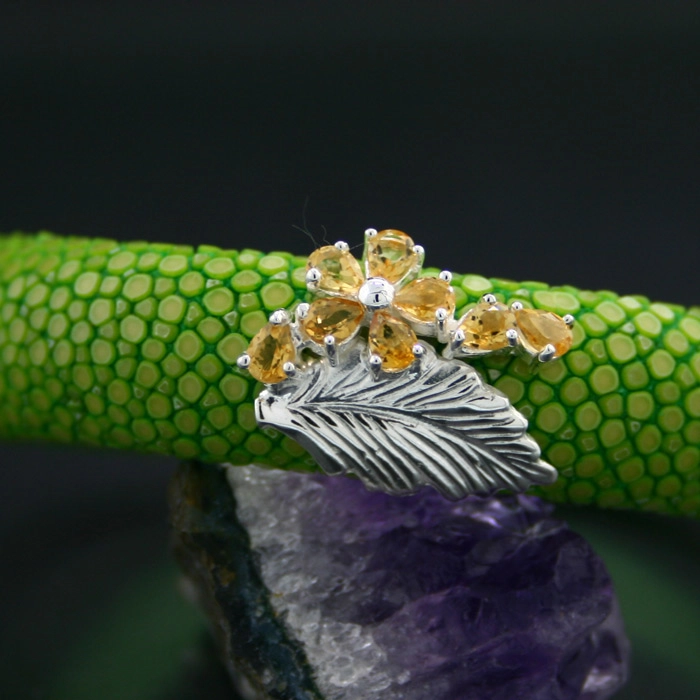 Citrin-Rochenleder-Armreif, 925/-Silber