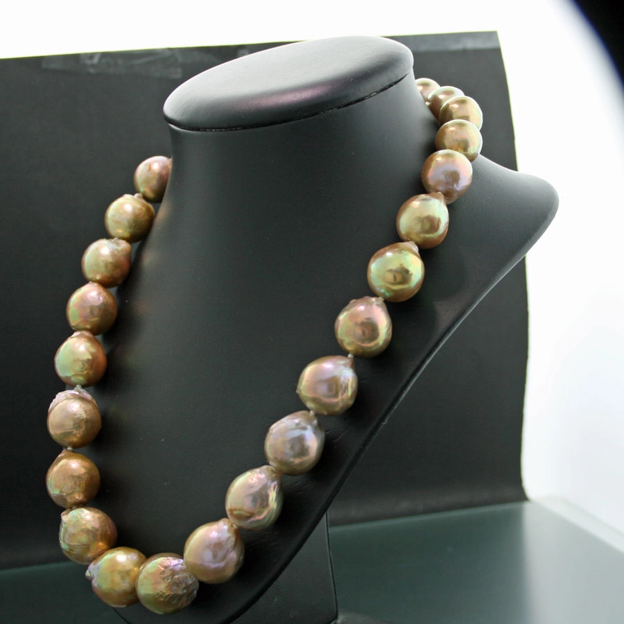 Barock Perl Collier 48 cm in gold und rose´farben 12-18 mm D. Natur