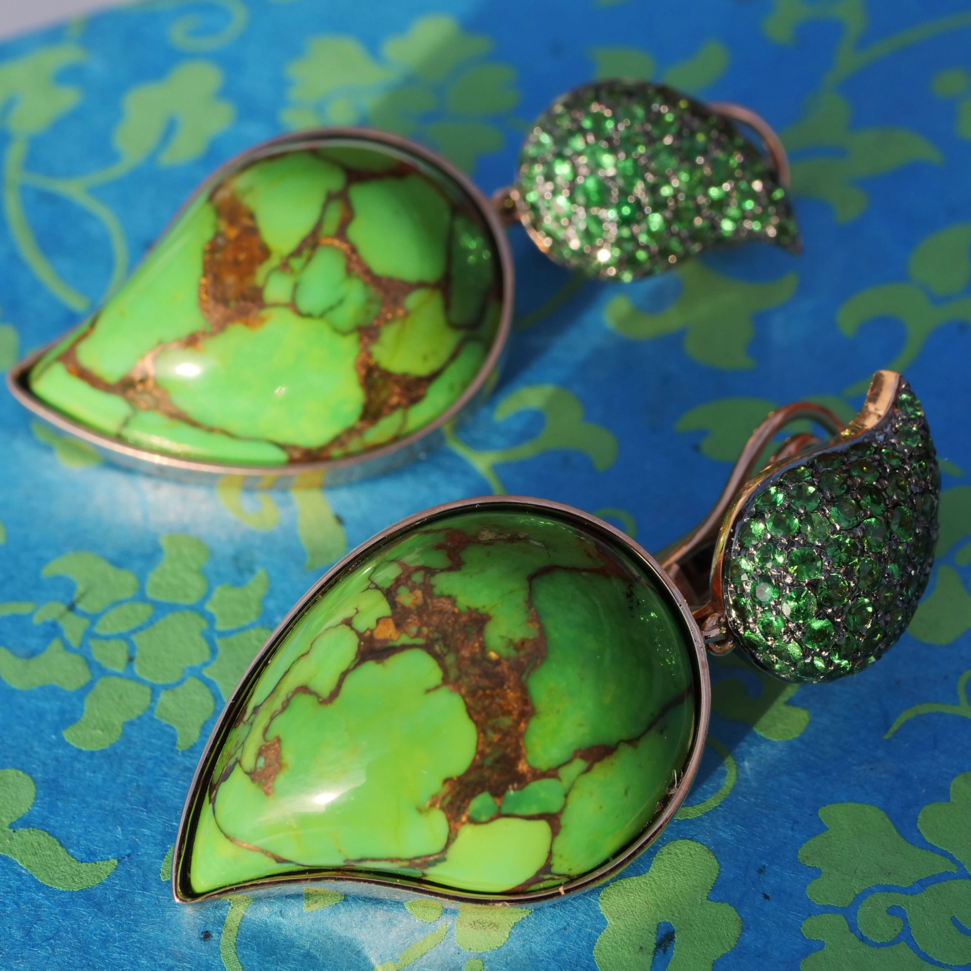Cooper Turquoise Tsavorith Earring 18 kt Rosegold...Paradies Colors