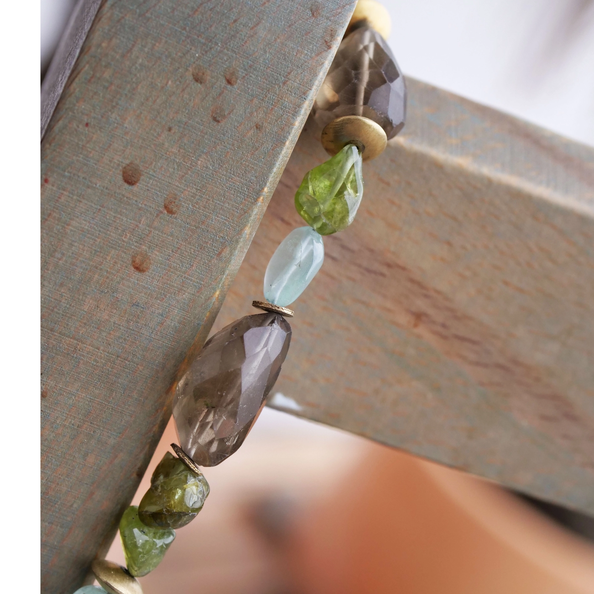  Tumbled and faceted Smoky Quartz, Peridots, Aquamarine Necklace