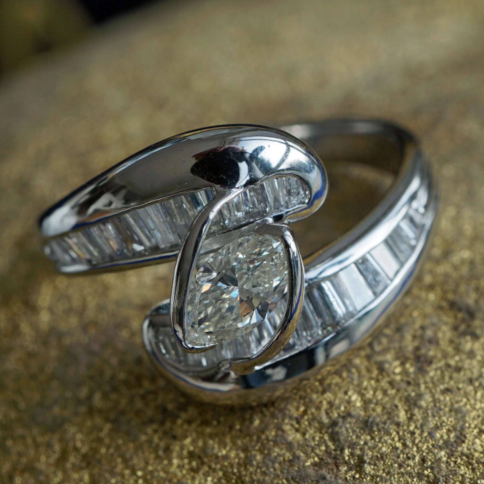 Marquise Diamond Ring Platinium over 1 ct Diamonds...very noble
