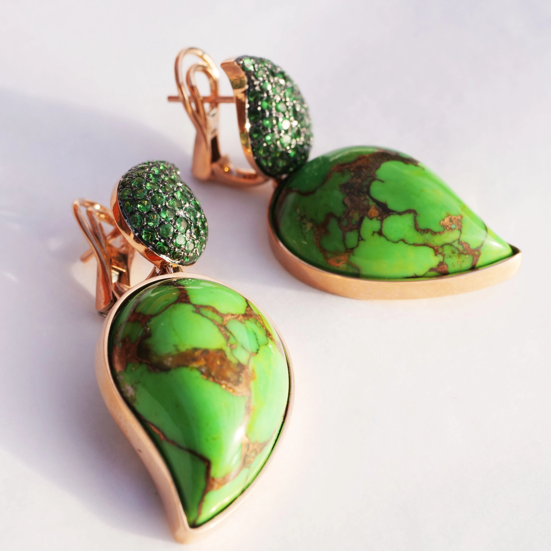 Cooper Turquoise Tsavorith Earring 18 kt Rosegold...Paradies Colors