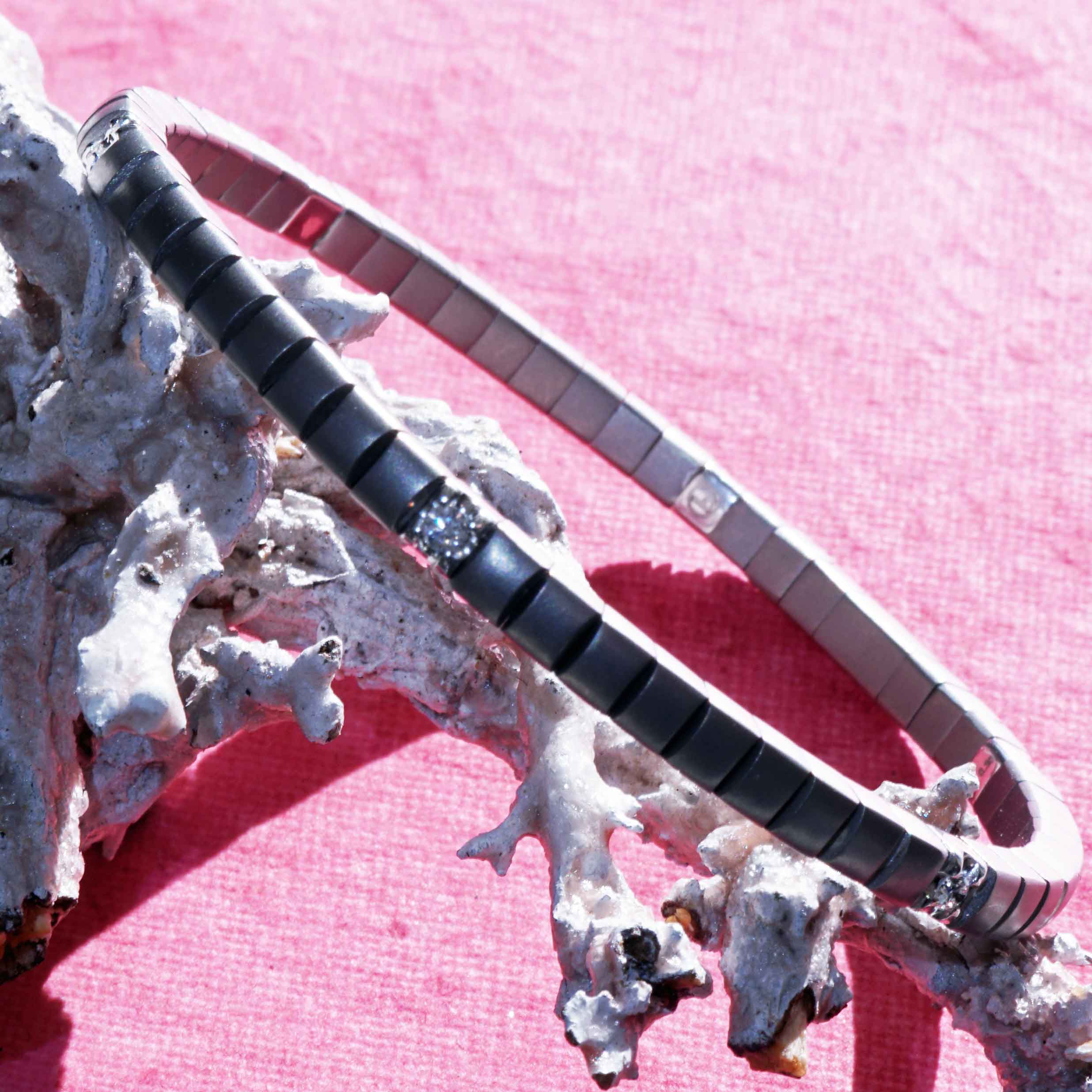 Unisex Tennis Flex Bracelet Titanium grey  0.30 ct Brilliants 18 kt Whitegold by Silhouette Schmuck Bentner