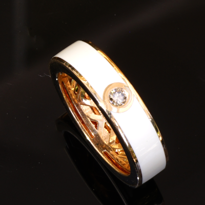 Leo Wittwer Enamel Ring 750 Rose Gold 0.10 ct 10 Grams Heavy Cold Enamel UNISEX