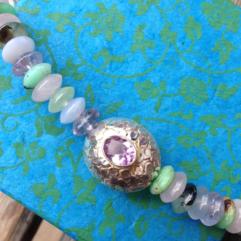 Chrysopras Amethyst Prehnit Rosenquarz Amethyst Calzedon Kette 925er Silber