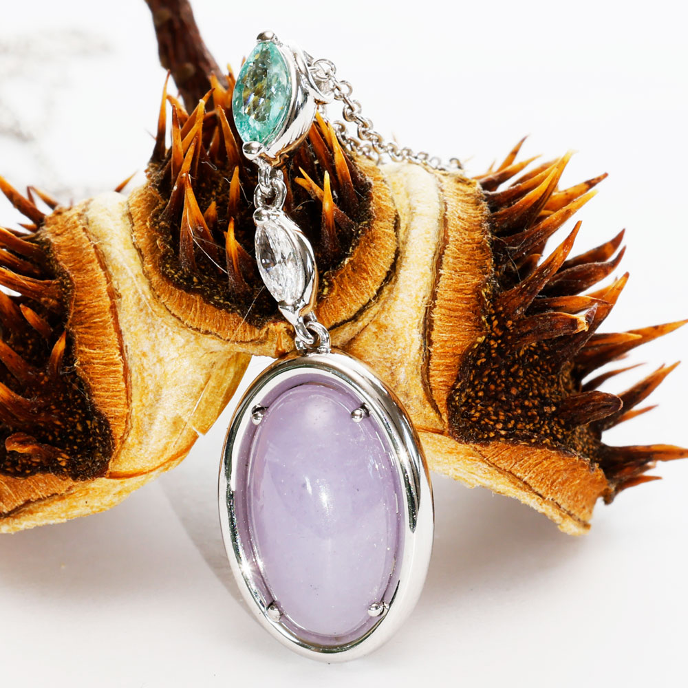 Paraiba Tourmaline Jade Brilliant Necklace 5 ct 0.27 ct 0.11 lavender combined with swimming poolteal... Exciting