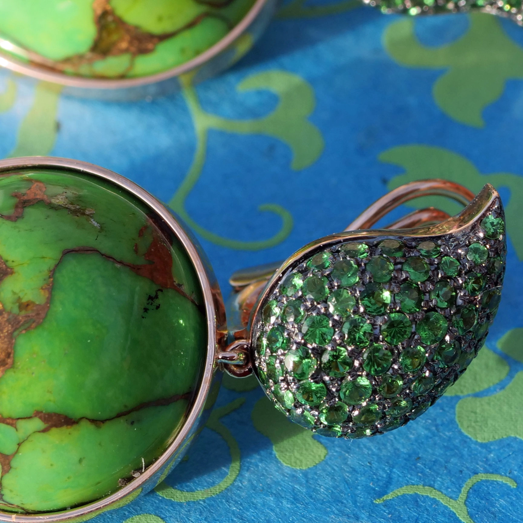 Cooper Turquoise Tsavorith Earring 18 kt Rosegold...Paradies Colors