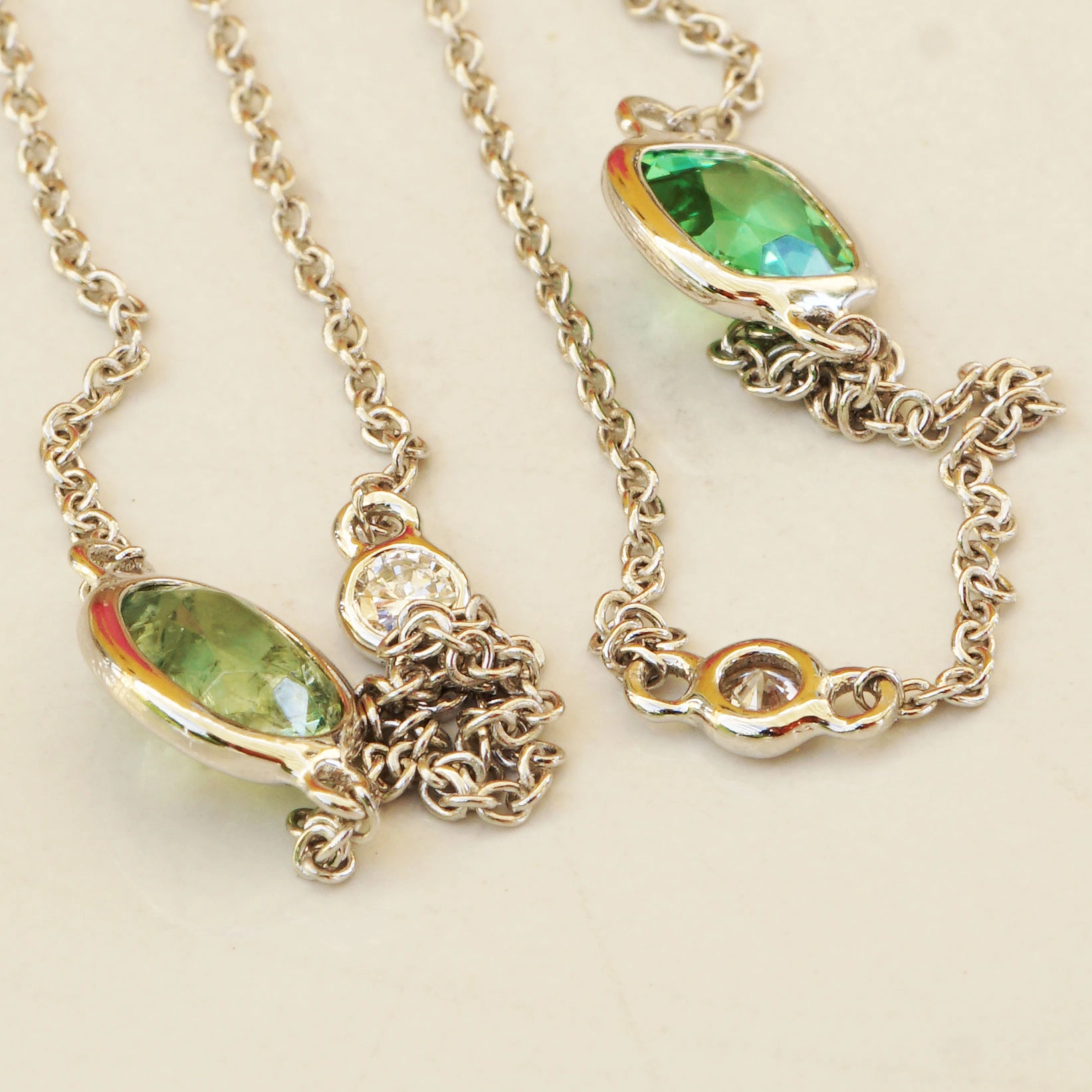 Tsavorith Demantoid Tourmaline Brilliant Necklace 18 kt White Gold 50 cm
