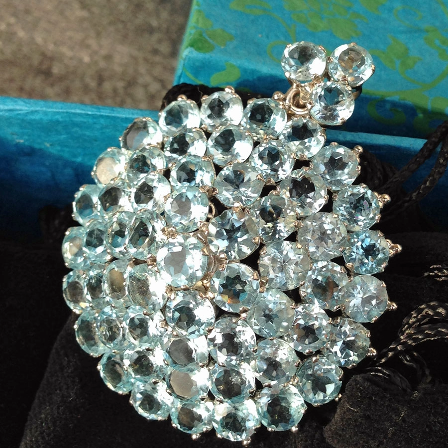 Topas-Brosch/Anhänger, Rosette, Silber