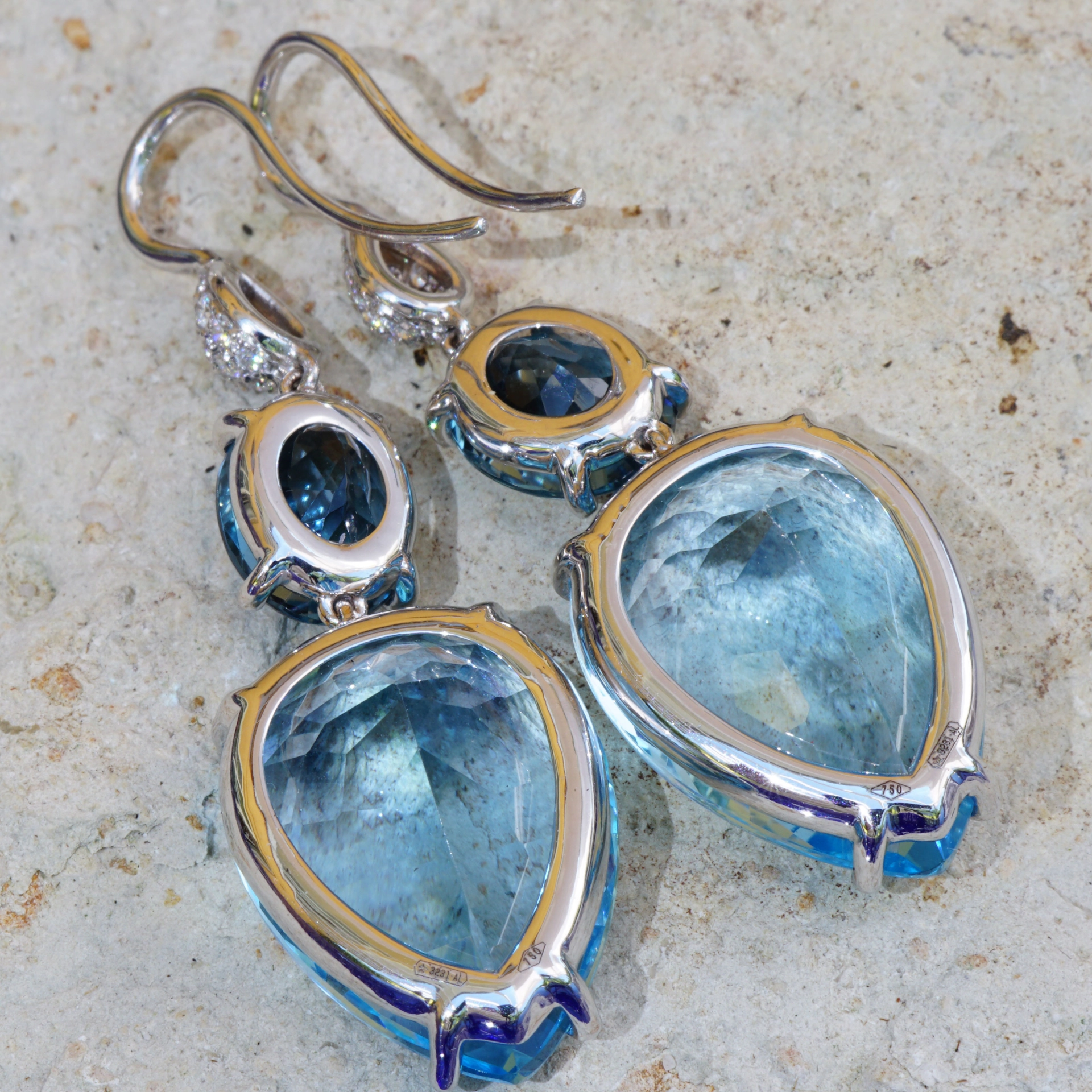 Bluetopaz Diamond Earrings...Italy Sea Blue...18 kt Whitegold amazing