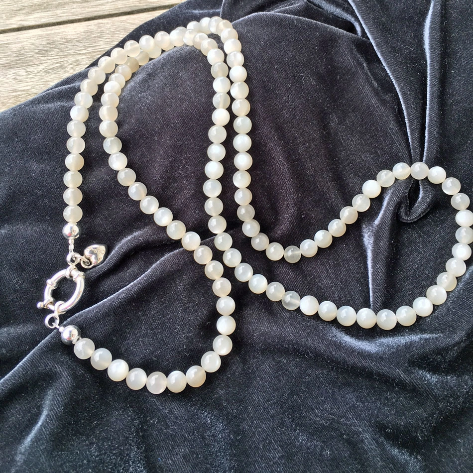 Original Chilango Pearl Necklace with white 7 mm cultured Pearls in 85 cm rosegold plated