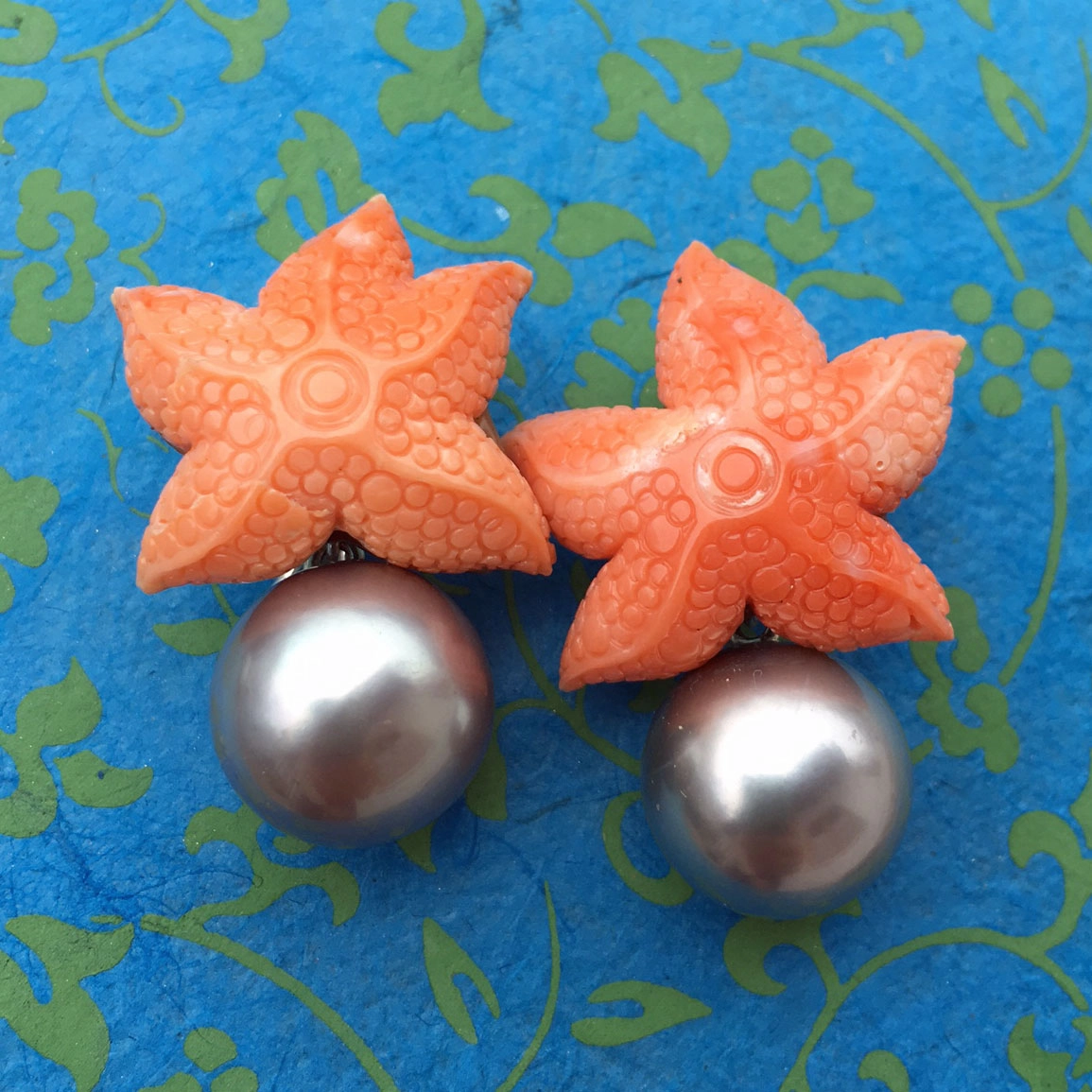 Ohrschmuck-Tahiti-Zuchtperlen-Koralle-Silber/Weißgold