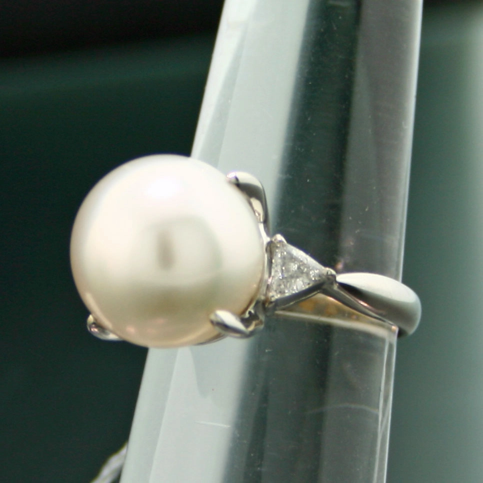 Südsee-Zuchtperl-Diamant-Ring, 900er-Platin,