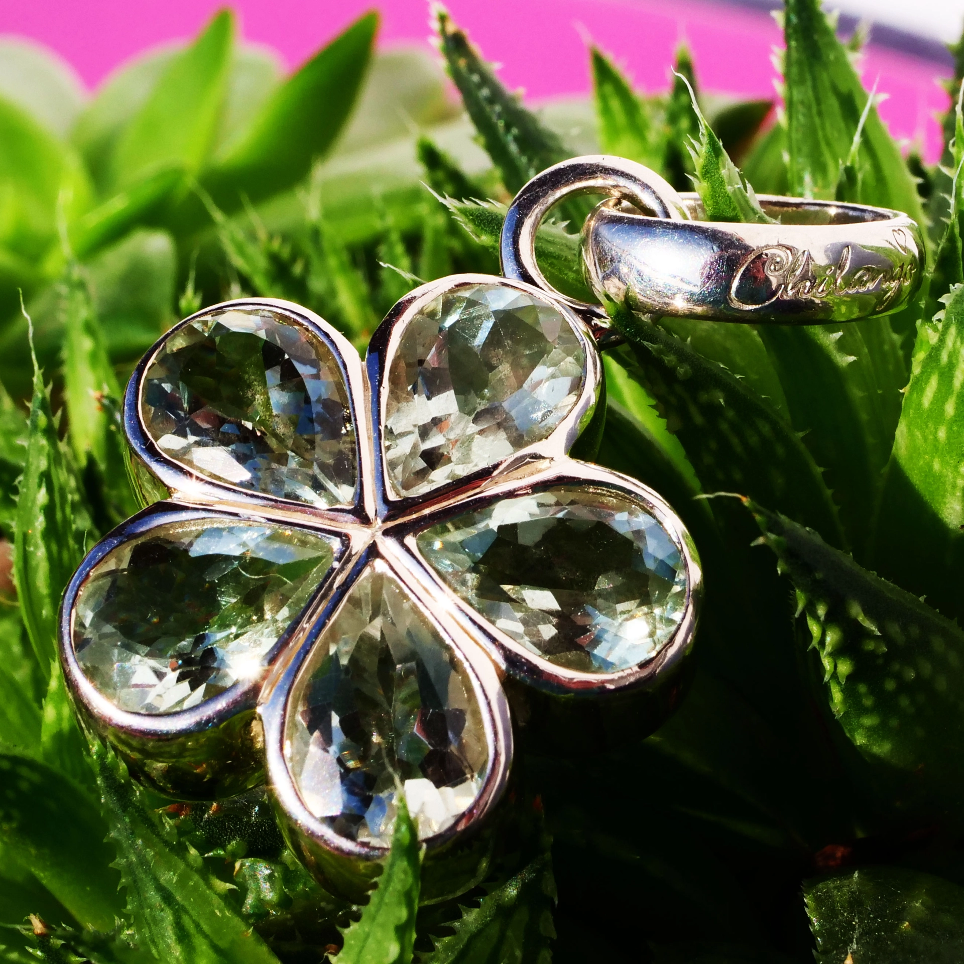 Chilango Pendant Margerite with green Amethyst 925 Silver gold-plated