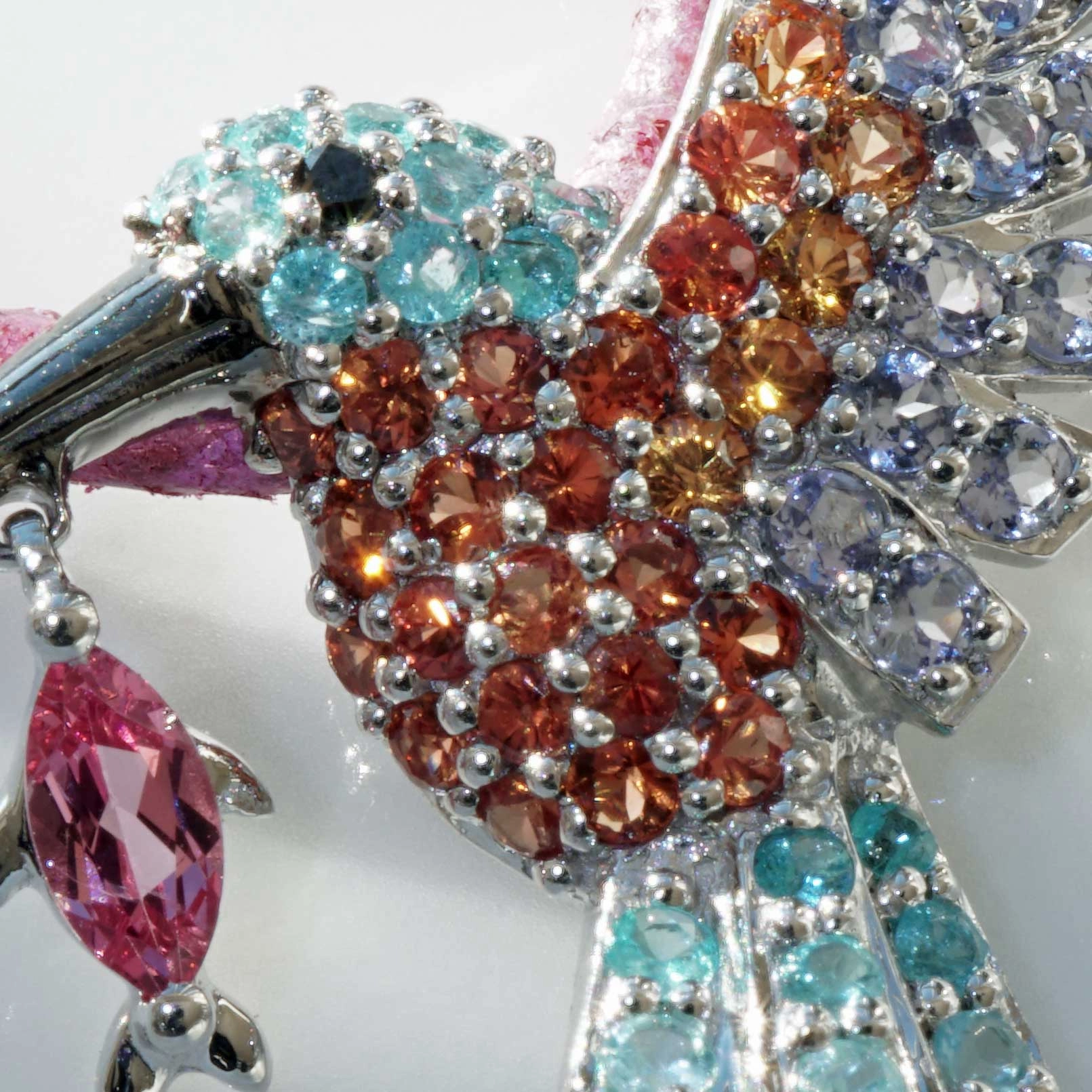 Kingfisher Pendant 18 kt White Gold with Paraiba Tourmaline and Spinel