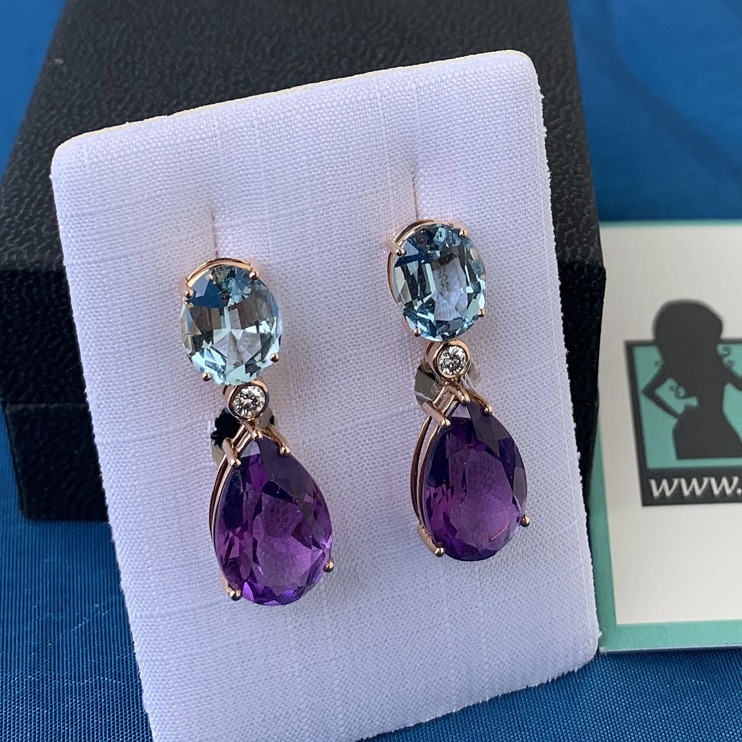Aquamarin Amethyst Diamond Earrings 18kt Rosegold...Great Quality