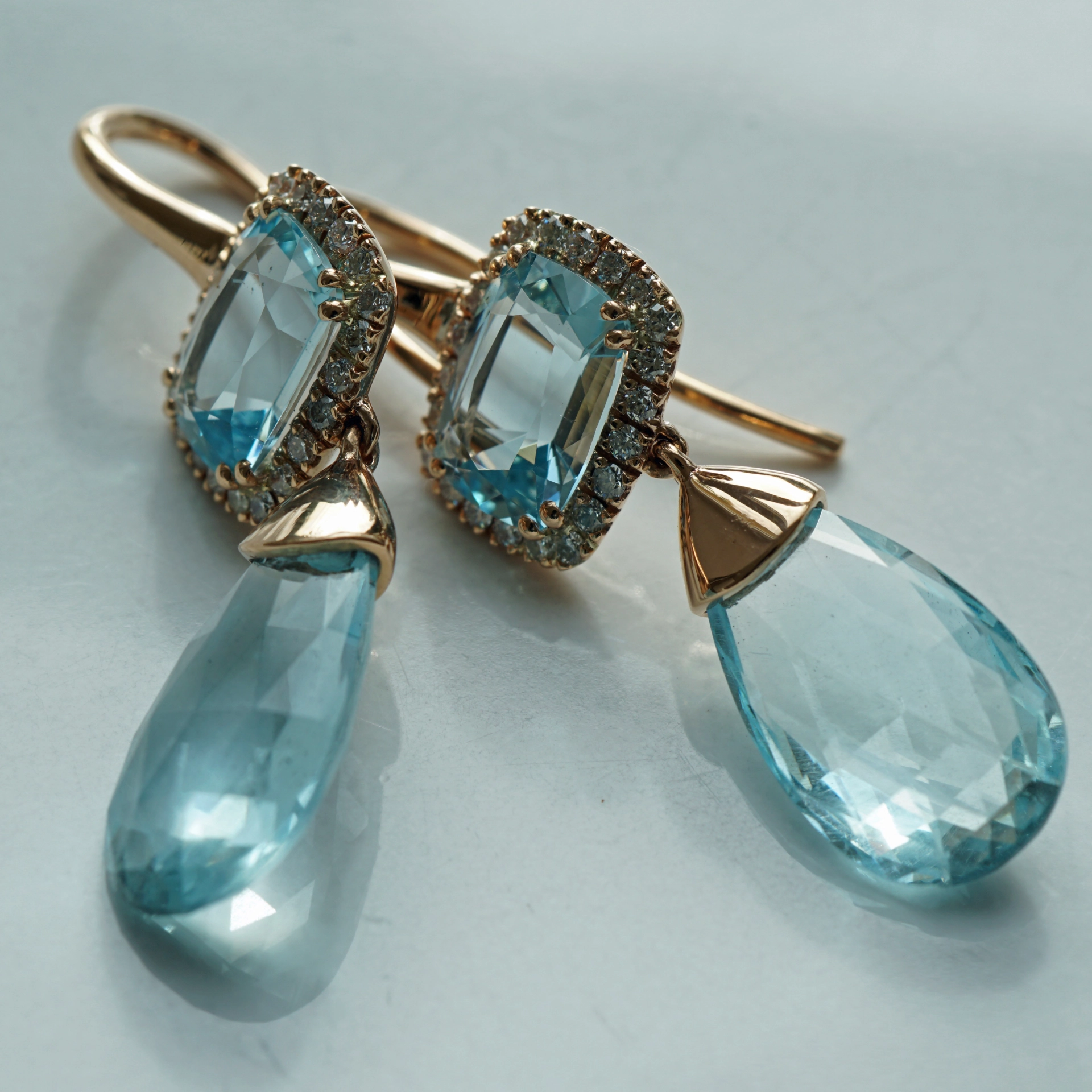 Aquamarin Brillant Ohrhänger 750er Rosegold 7.84 ct designed in Valenza
