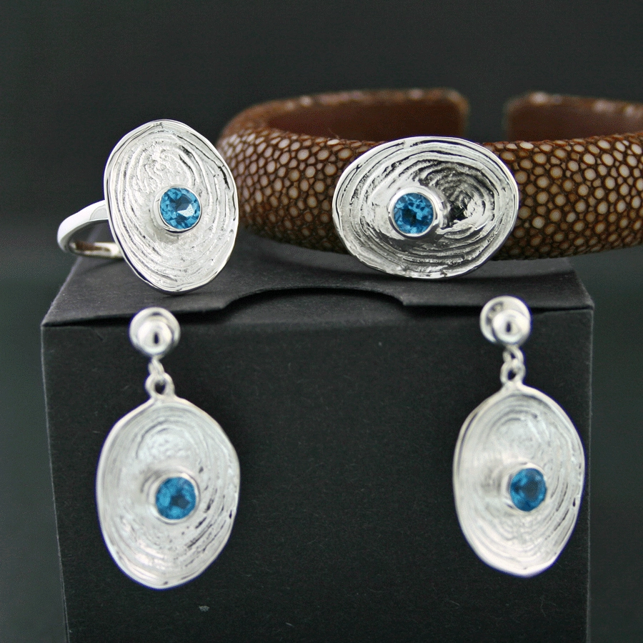 Topas-Rochenleder-Armreif, 925/-Silber