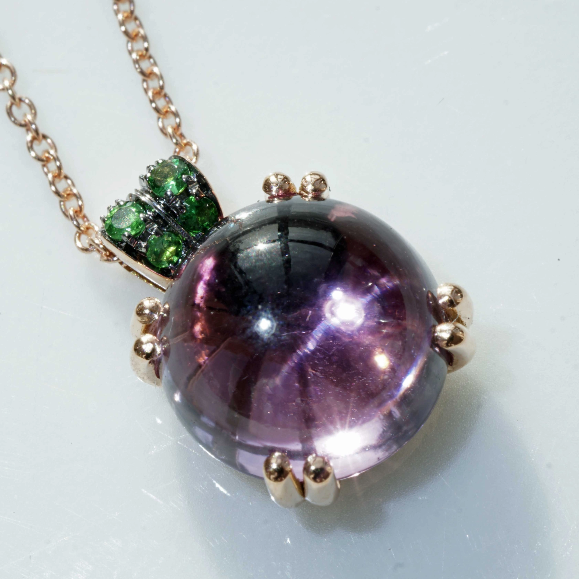 Amethyst Tsavorith Necklace 18 kt Rose Gold.sweet Bubbles..round Gemstone