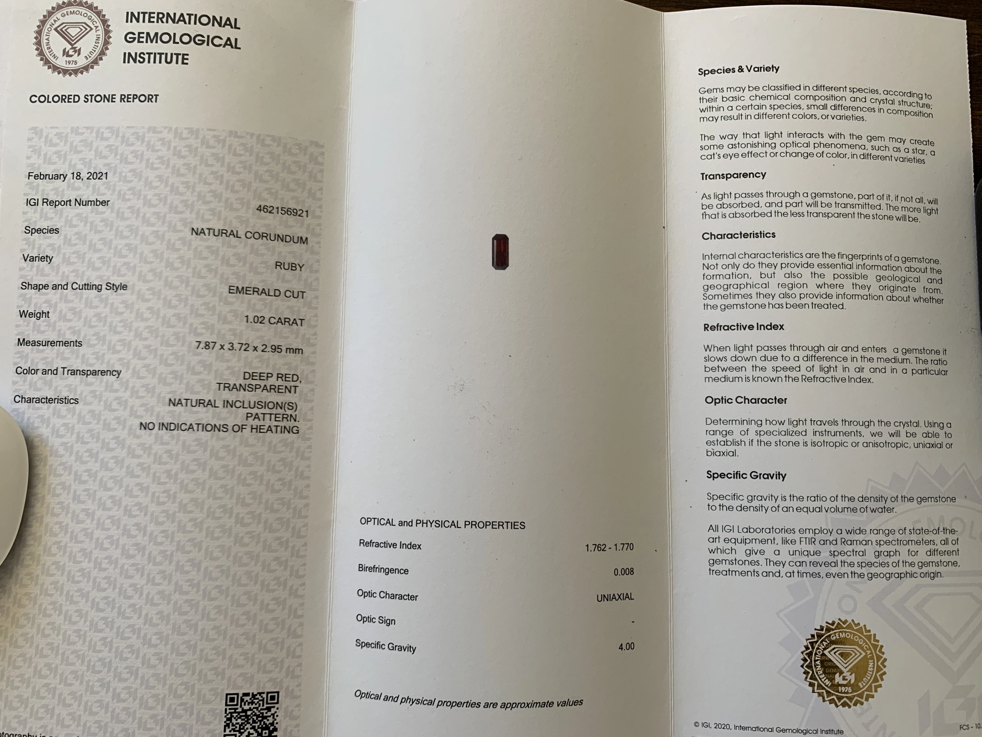 IMG_8765FDOUJ5tV9r7bL  Ruby 1.03 ct deep red from Mozambique IGI certificate baguette fullcut diamond of 0.26 ct TCR / VVS1