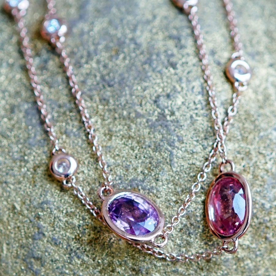 Spinell Brillant Collier 750er Rosegold 60 cm lang