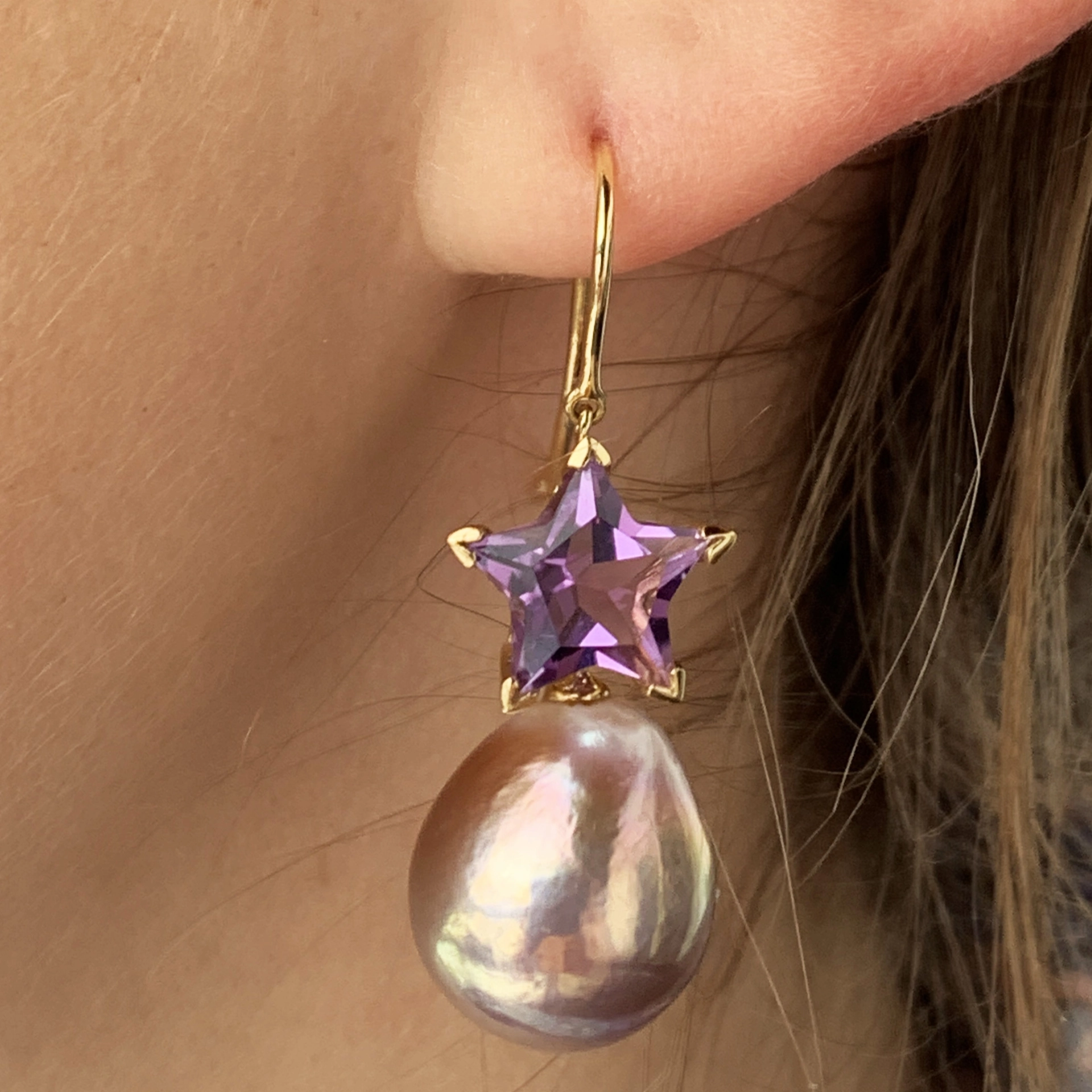 Amethyst Zuchtperl Ohrhänger Lüster top 750er Rosegold ... be my star