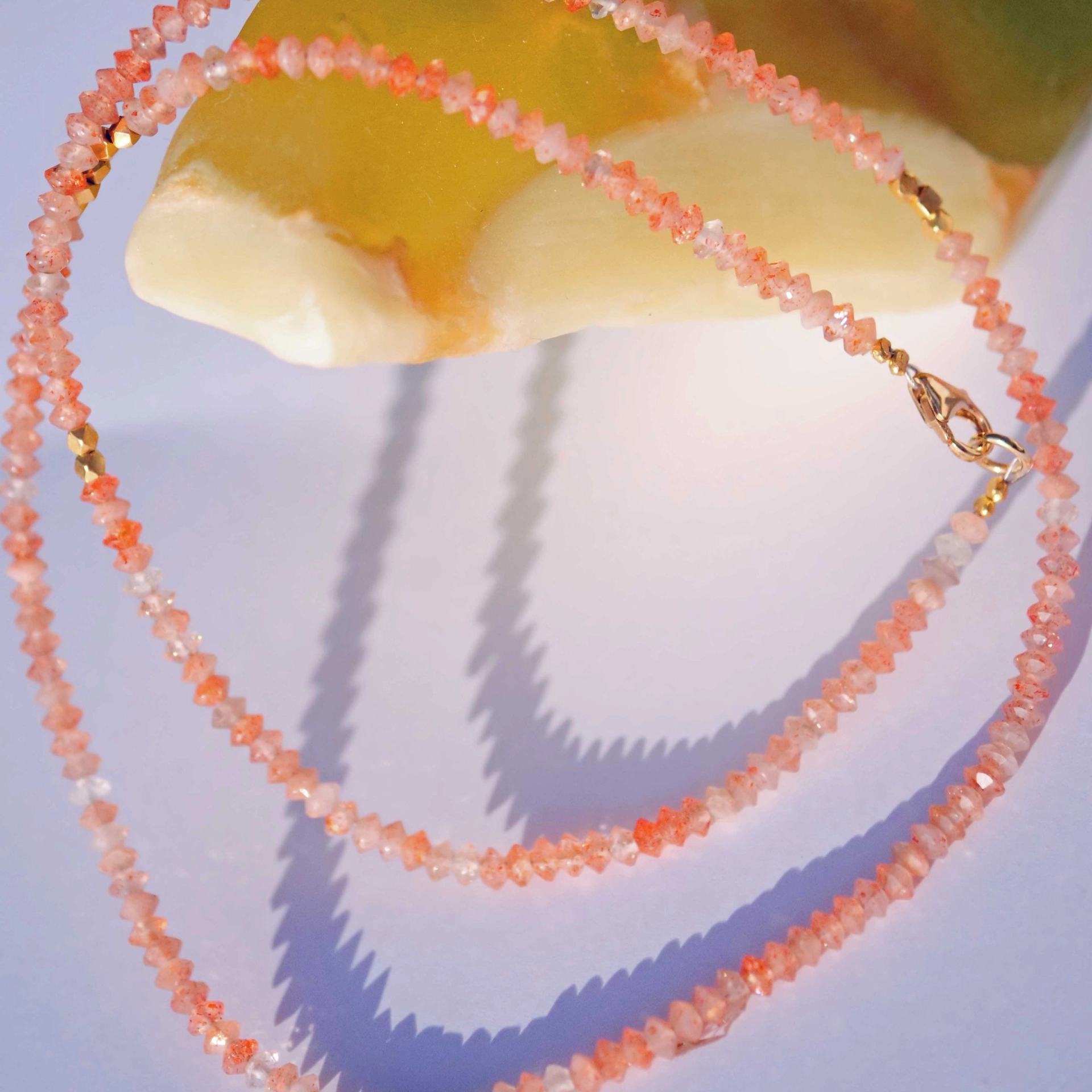 Sunstone Necklace with handmade Balls in 900er Finegold ...so pretty