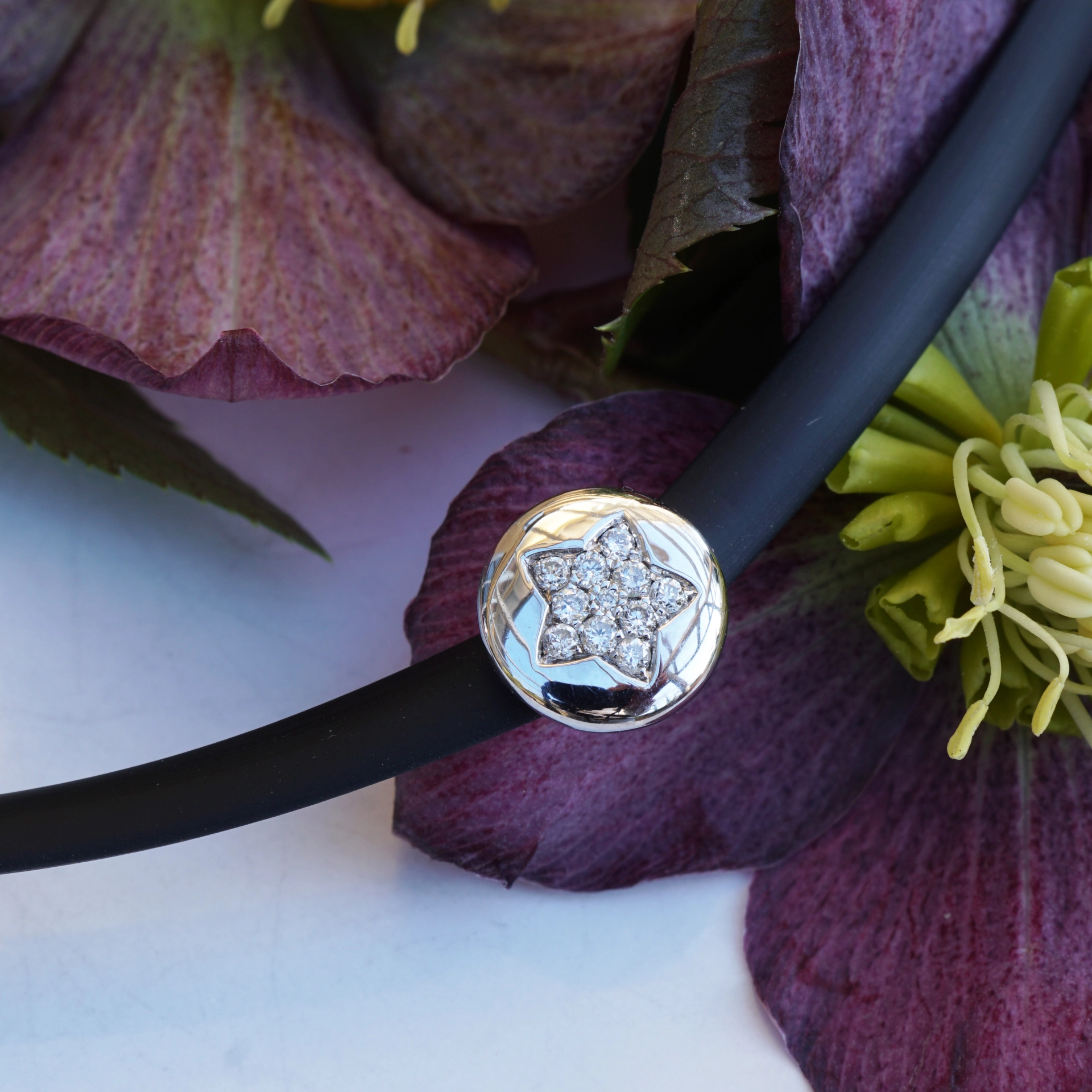 Diamond Choker Pendant with Silikon Chain......White and Black....modern Style